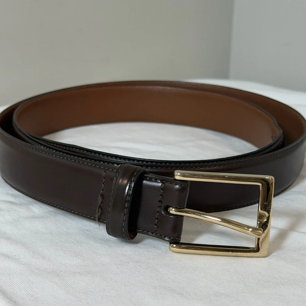 Brooks Brothers 42 Hand Made in Italy Dark Brown Leather Belt with Gold Buckle